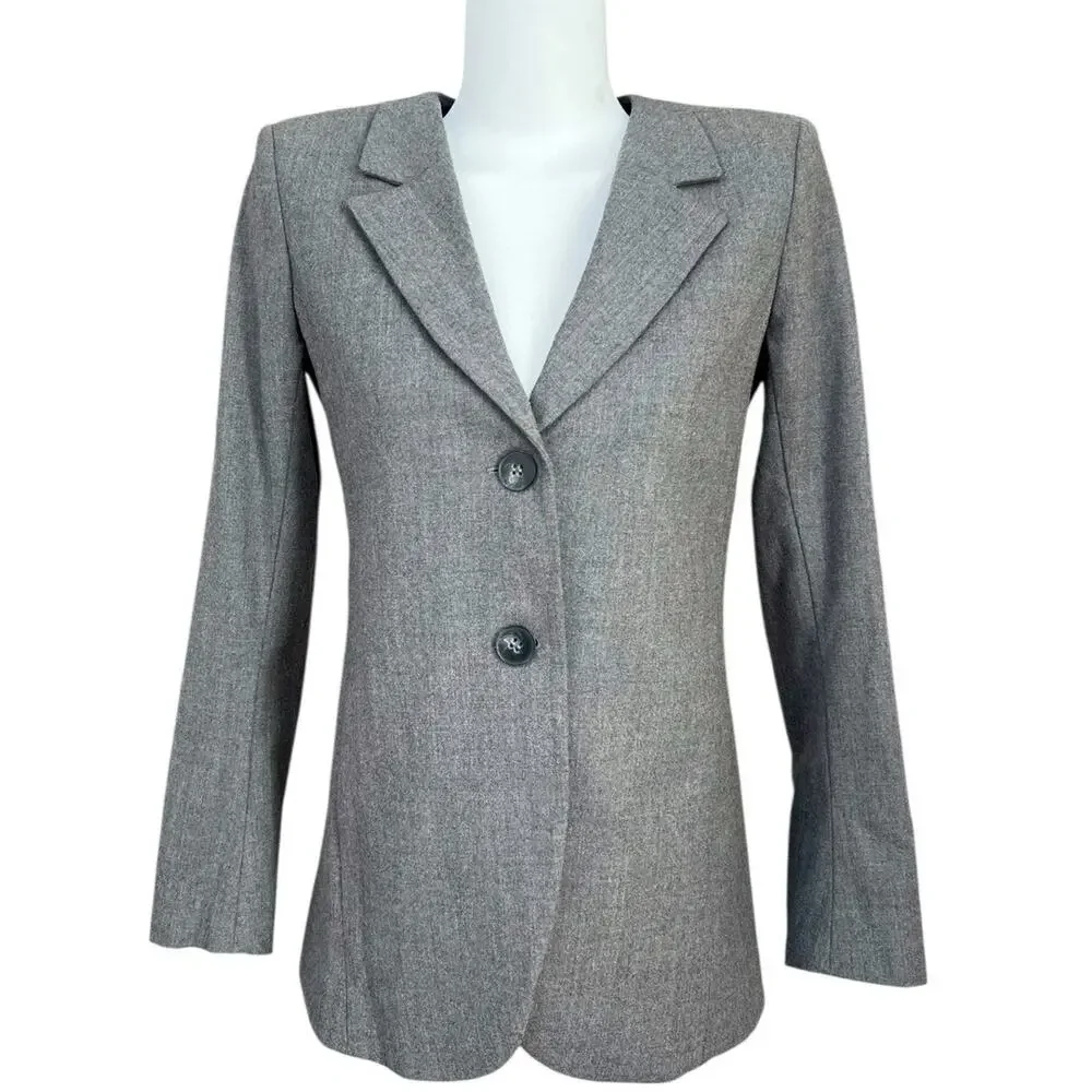 Theory Wool Blend Two Button Blazer Women’s Gray Sz 00 Pockets Office Workwear